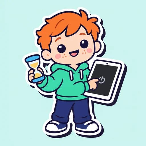 A child switching off a tablet when the timer ends